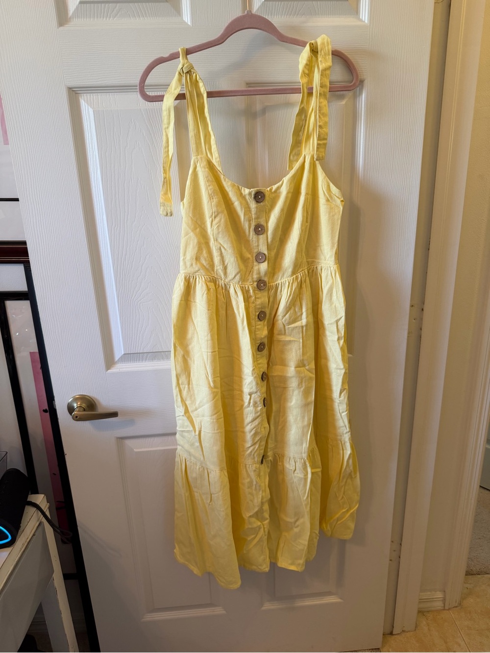 Forever 21 Yellow Button-Front Tie-Shoulder Midi Dress